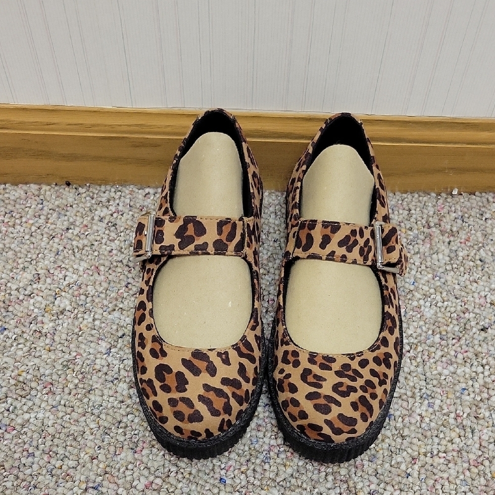 T.U.K Brown Leopard Creeper Flat Maryjane Shoes, Sz 6 goth grunge whimsigoth